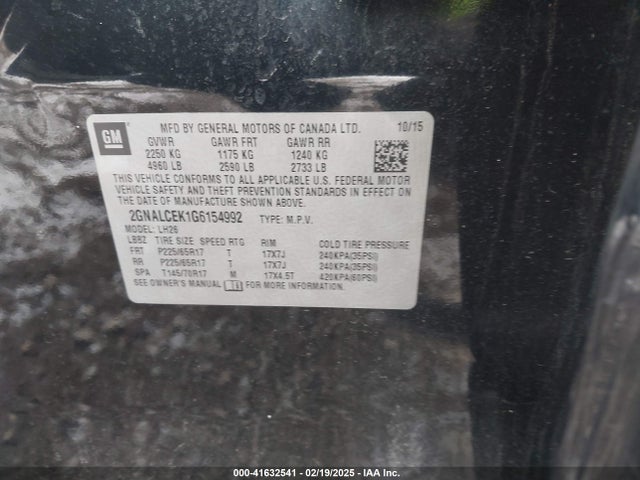 Chevrolet EQUINOX LT 2016 2GNALCEK1G6154992 Image 9