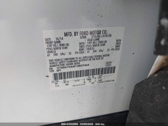 1FM5K7D84FGB07444 Ford EXPLORER XLT