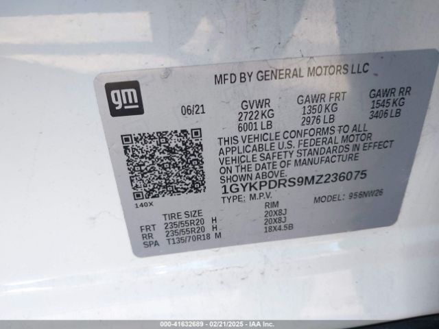 1GYKPDRS9MZ236075 Cadillac Xt6 Awd Premium Luxury