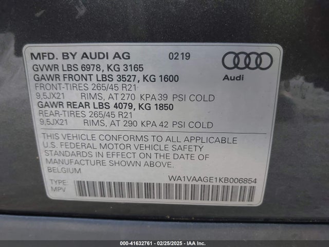 2019 AUDI E-TRON WA1VAAGE1KB006854 Photo 8