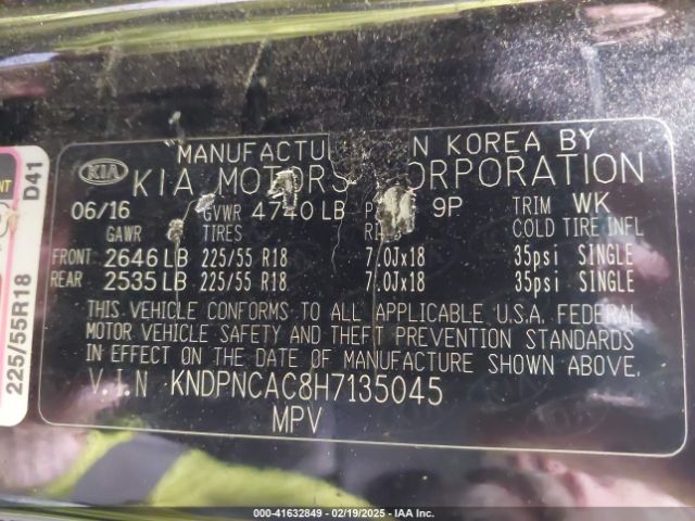 KNDPNCAC8H7135045 KIA Sportage Ex