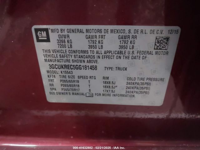 3GCUKREC5GG181458 Chevrolet Silverado 1500 1lt