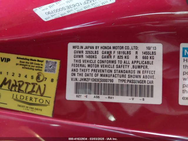 JHMZF1D63ES000790 Honda CR-Z EX