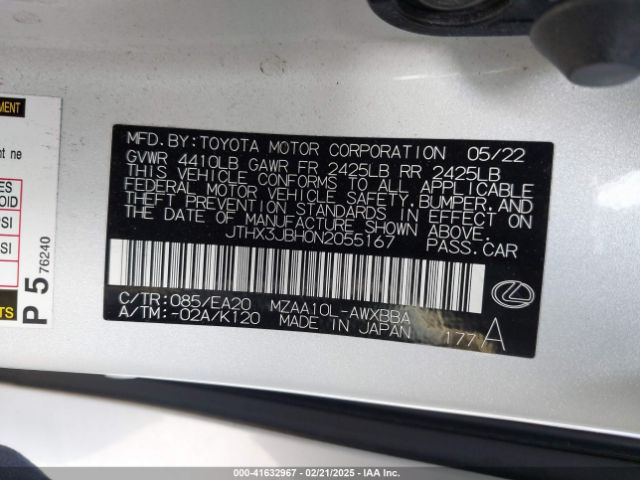 JTHX3JBH0N2055167 Lexus UX 200