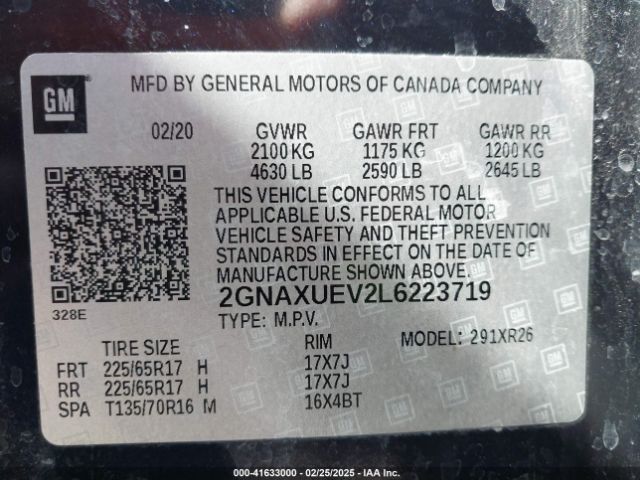 2GNAXUEV2L6223719 Chevrolet Equinox Awd Lt 1.5l Turbo
