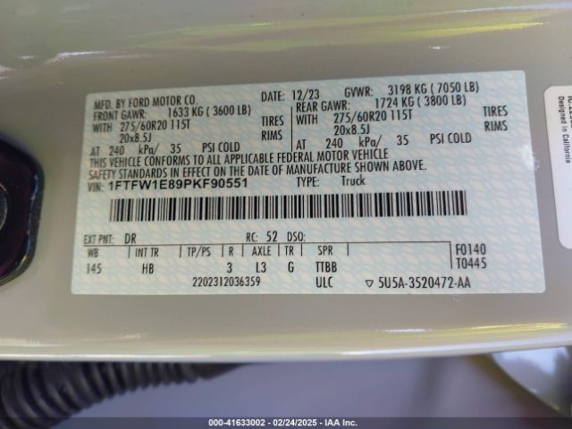 1FTFW1E89PKF90551 Ford F-150 Lariat