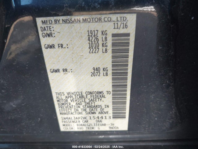 Nissan Altima 2.5 S 2017 1N4AL3AP2HC154413 Image 9
