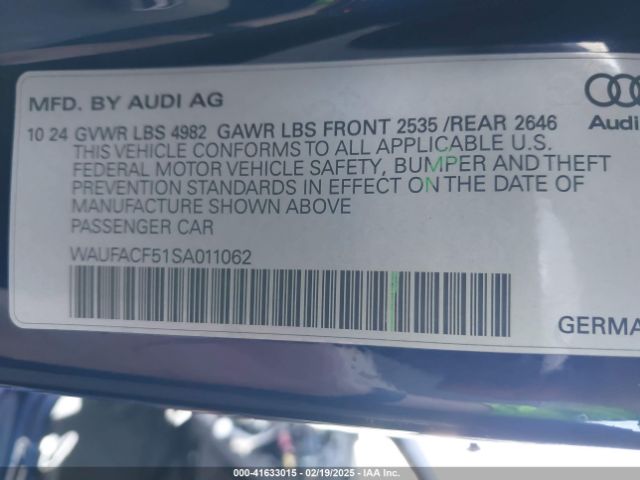 WAUFACF51SA011062 Audi A5 Sportback Premium Plus 45 Tfsi S Line Quattro S Tronic