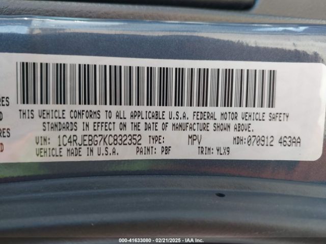 1C4RJEBG7KC832352 Jeep Grand Cherokee Limited X 4x2