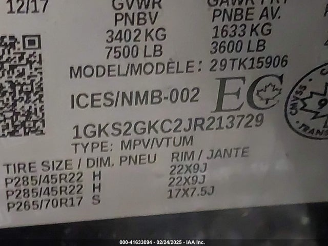 1GKS2GKC2JR213729 GMC Yukon Xl Slt