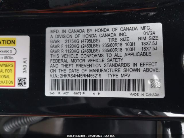 2HKRS4H45RH456219 Honda Cr-v Ex Awd