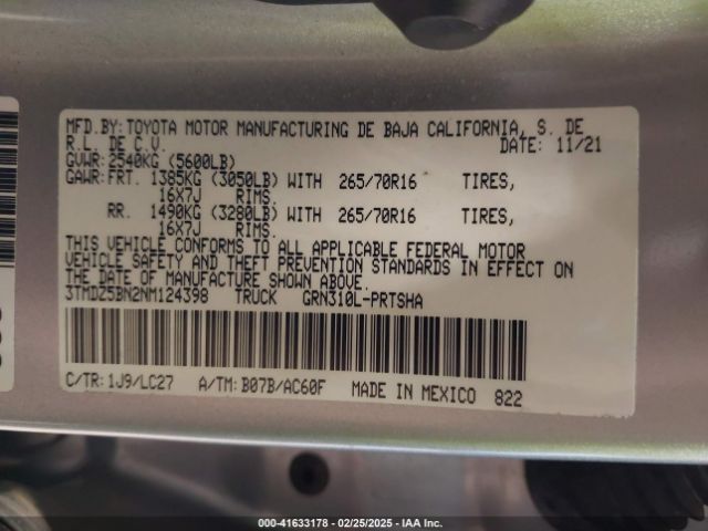 3TMDZ5BN2NM124398 Toyota Tacoma Trd Off Road