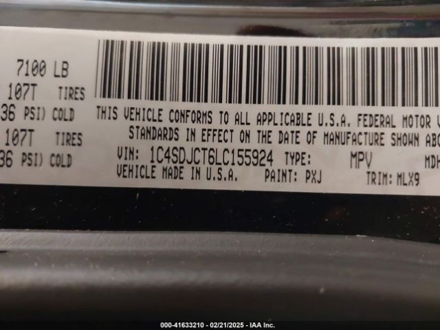 1C4SDJCT6LC155924 Dodge Durango R/t Awd