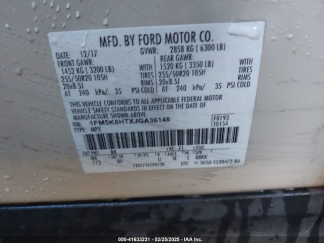 1FM5K8HTXJGA36148 Ford Explorer Platinum