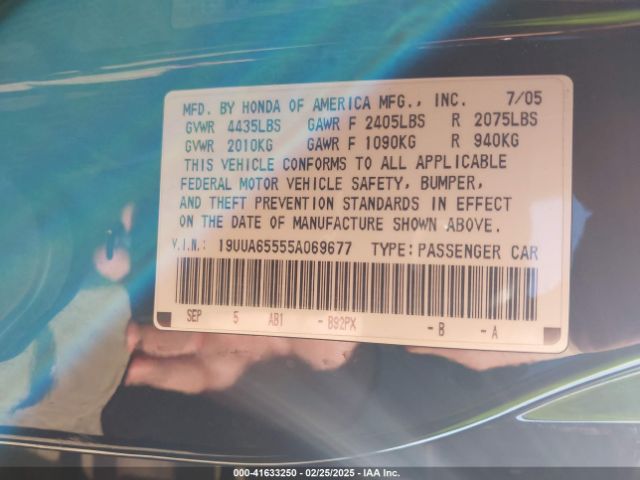 2005 ACURA TL 19UUA65555A069677 Photo 8