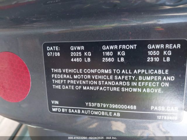 2009 SAAB 9-3 YS3FB79Y396000468 Photo 8