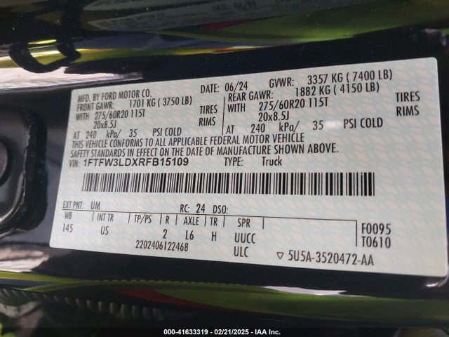 1FTFW3LDXRFB15109 Ford F-150 Xlt