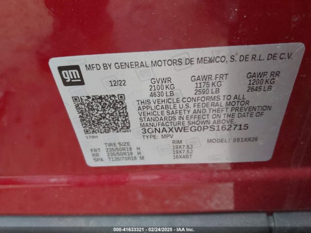 3GNAXWEG0PS162715 Chevrolet Equinox Awd Rs