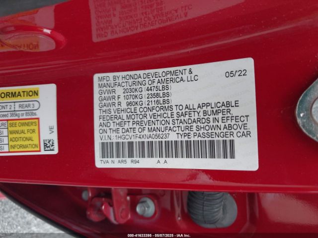 1HGCV1F4XNA056237 Honda Accord Sport Special Edition