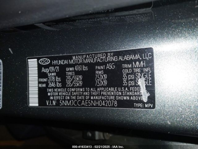 5NMJCCAE5NH042078 Hyundai TUCSON SEL