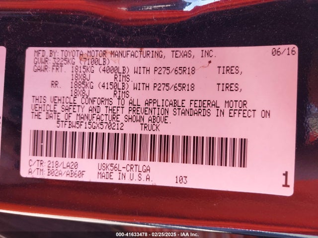 5TFBW5F15GX570212 Toyota 3ur-fbe