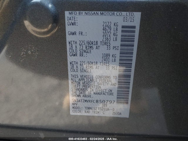 5N1AT2MVXFC850797 Nissan Rogue Sl