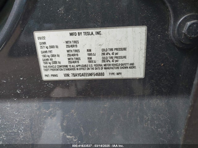 2022 TESLA MODEL Y 7SAYGAEE5NF546880 Photo 8