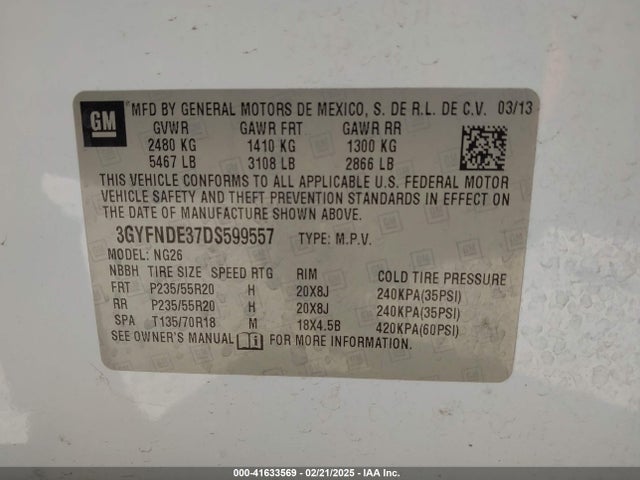 2013 CADILLAC SRX 3GYFNDE37DS599557 Photo 8