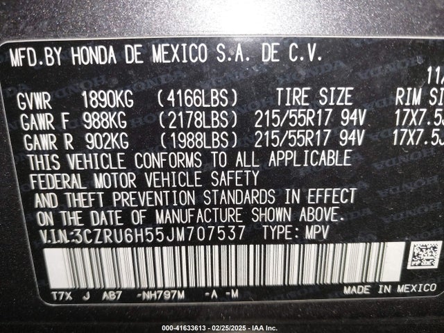 3CZRU6H55JM707537 Honda HR-V EX