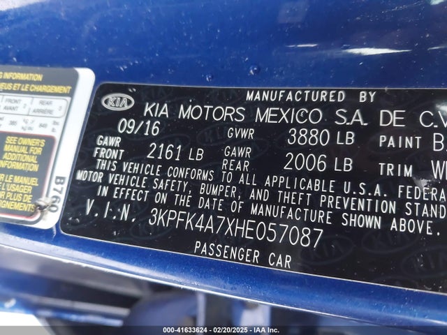 3KPFK4A7XHE057087 KIA FORTE LX