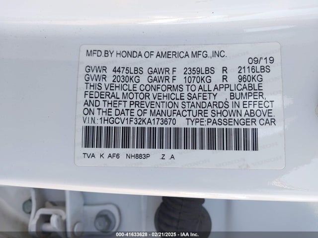 1HGCV1F32KA173670 Honda Accord Sport