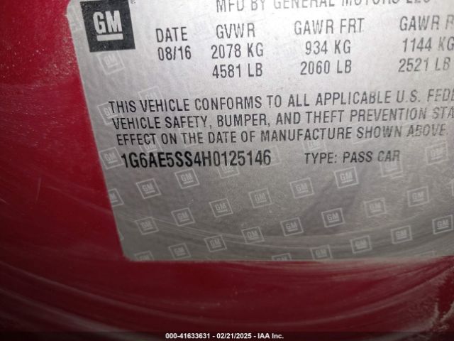 1G6AE5SS4H0125146 Cadillac Ats Premium Luxury