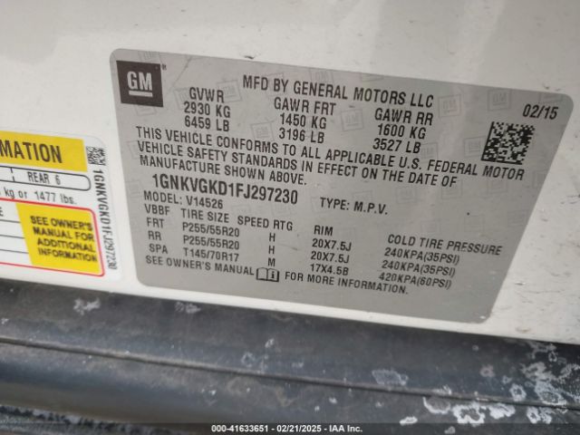 1GNKVGKD1FJ297230 Chevrolet Traverse 1lt