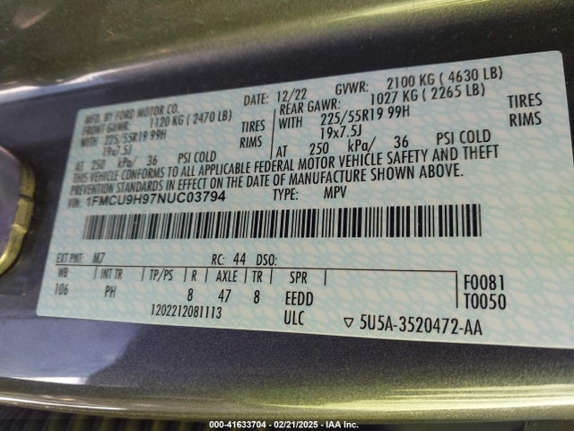 1FMCU9H97NUC03794 Ford ESCAPE SEL