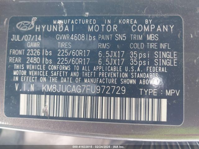 KM8JUCAG7FU972729 Hyundai TUCSON SE