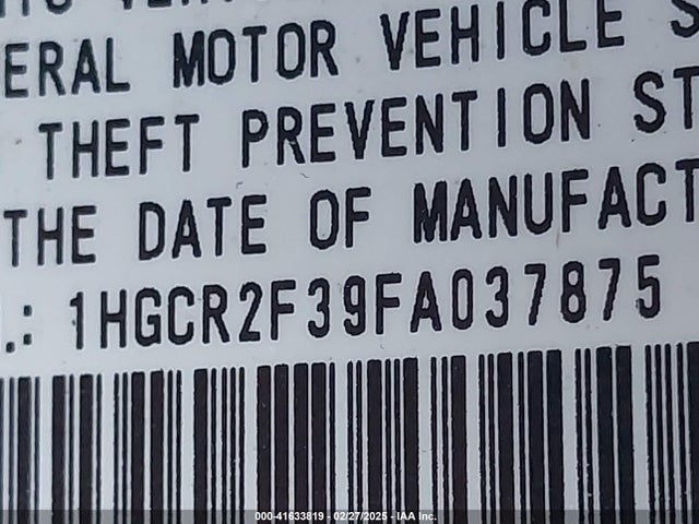 Honda ACCORD LX 2015 1HGCR2F39FA037875 Image 9