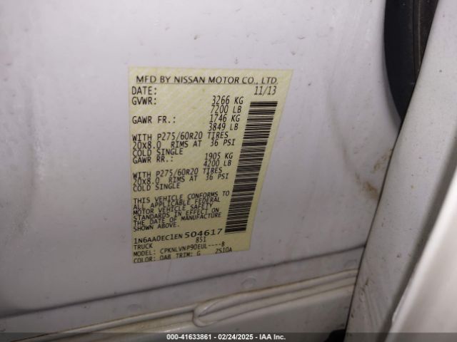 1N6AA0EC1EN504617 Nissan Titan Sl