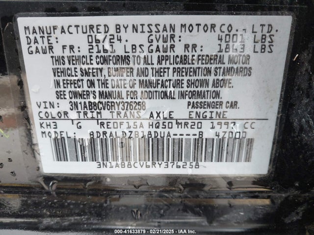 3N1AB8CV6RY376258 Nissan Sentra Sv Xtronic Cvt