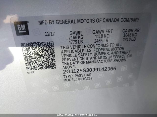 2G1125S30J9142366 Chevrolet IMPALA 2LZ