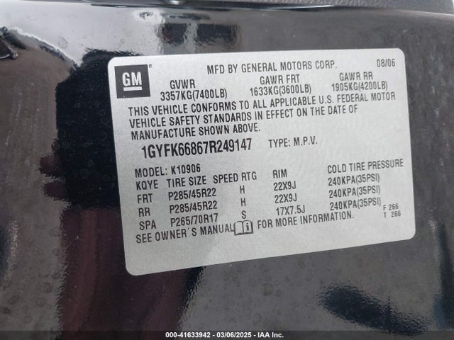 2007 CADILLAC ESCALADE ESV 1GYFK66867R249147 Photo 8