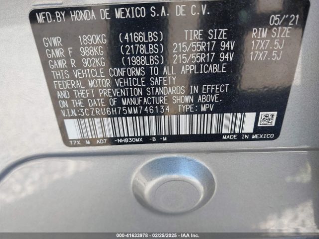 3CZRU6H75MM746134 Honda Hr-v Awd Ex-l