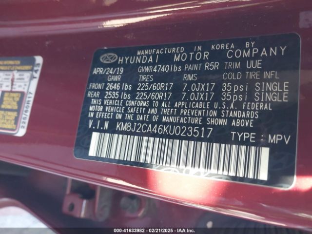 KM8J2CA46KU023517 Hyundai TUCSON SE