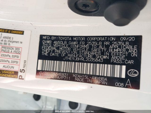 JTHE9JBH9L2035843 Lexus Ux 250h F Sport