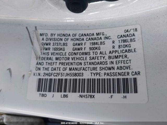 2HGFC2F51JH558003 Honda Civic Lx