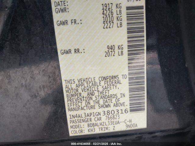 1N4AL3AP1GN380316 Nissan Altima 2.5 Sr