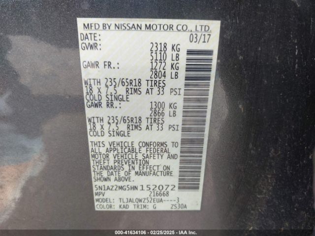 5N1AZ2MG5HN152072 Nissan MURANO SV
