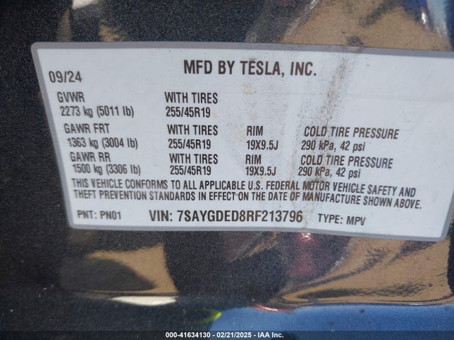 7SAYGDED8RF213796 Tesla Model Y Long Range Dual Motor All-wheel Drive/rwd