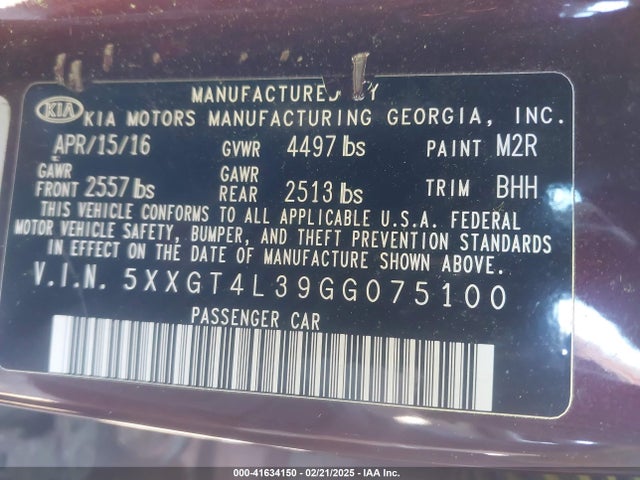 5XXGT4L39GG075100 KIA Optima Lx