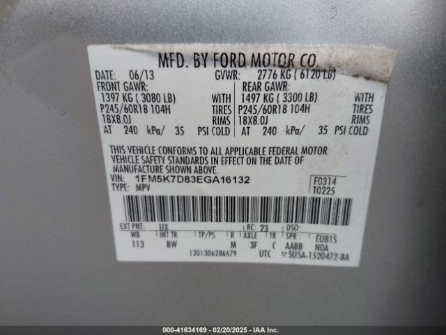 1FM5K7D83EGA16132 Ford EXPLORER XLT