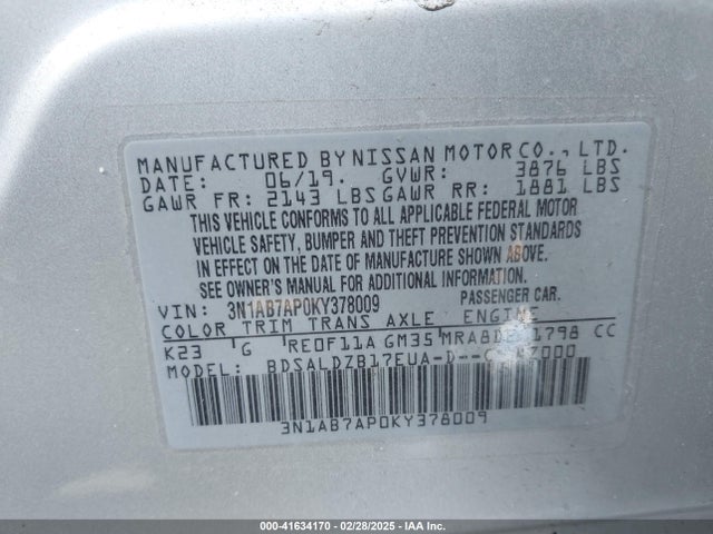 3N1AB7AP0KY378009 Nissan SENTRA SV